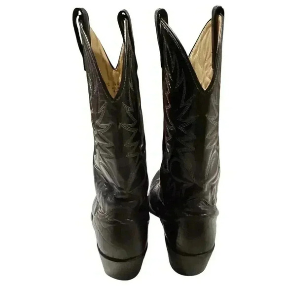 Custom Leather Western Cowboy Boots Men 10 D Black Embroidered Classic Vintage main image 4